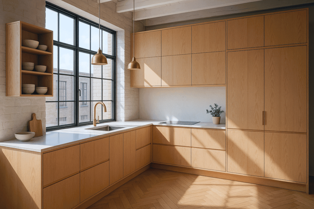 Custom Plywood Kitchen Cabinets at factory pricing in China